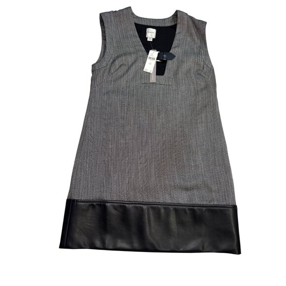 Maeve Anthropologie Sleeveless Sheath Dress Gray Black Faux Leather Hem XXS NWT - Picture 1 of 16